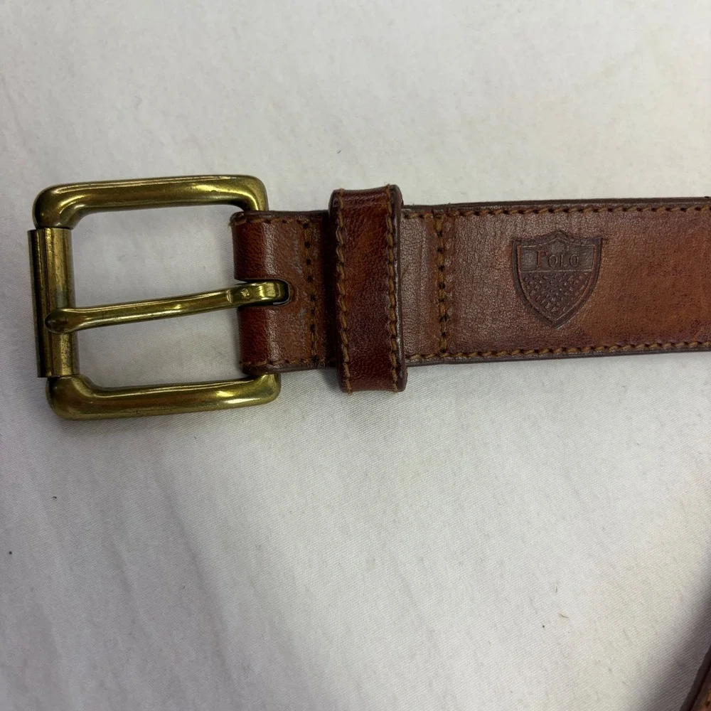 Polo Ralph Lauren Leather Belt Mens 34 Brown Vegetable Tanned Italian Saddle
